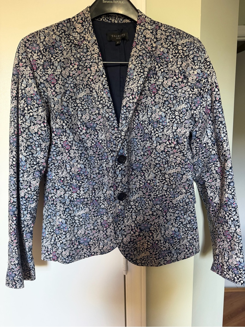 Talbots Navy Floral Print Blazer with Pink & Light Blue Accents